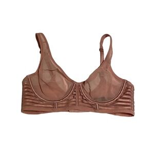 Victoria's Secret Bra Unlined Plunge‎ 32C Pink Sheer Strappy Underwire Fast Ship